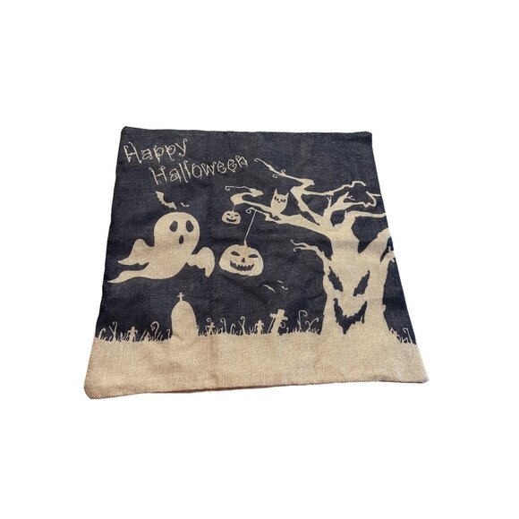 Halloween Burlap Pillow Cover Witches Haunted House Gothic Rustic Decor set of 2 - Picture 4 of 7